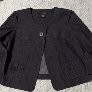 Elegant Women's Dark Denim Swing Blazer and Skirt Set